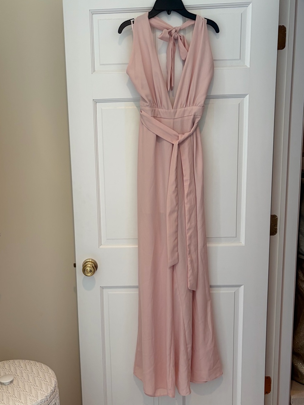 Honey Belle Blush Pink Halter Maxi Dress with Waist Tie